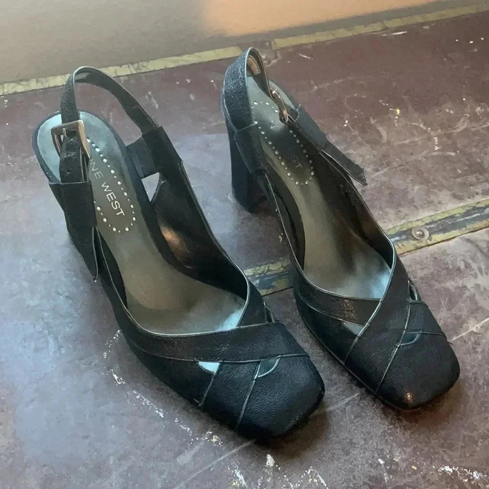 Black Nine West Roe Slingback Heel‎ 6.5